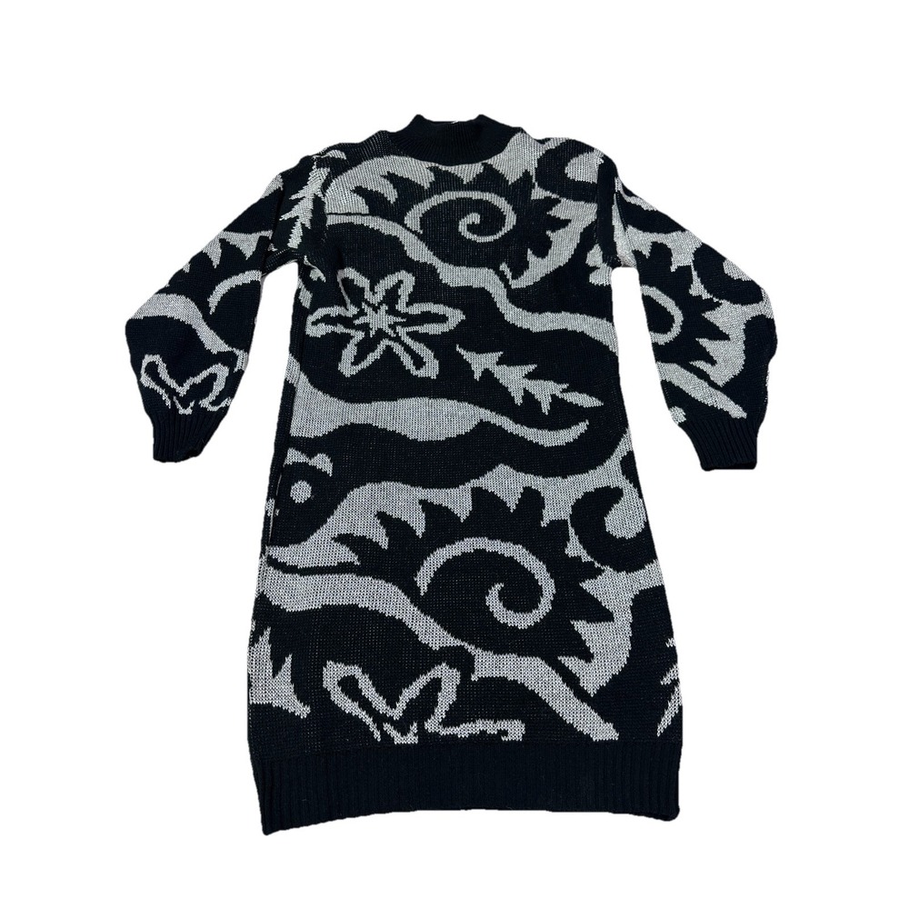 Dressy Tessy‎ Sweater Dress Womens Small Black Silver Vintage 80s Acrylic Retro